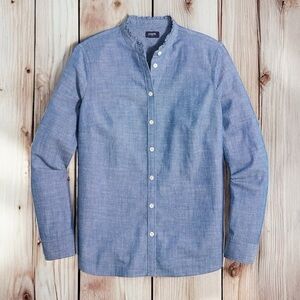 J. Crew Chambray Button Front Top With Ruffled Collar